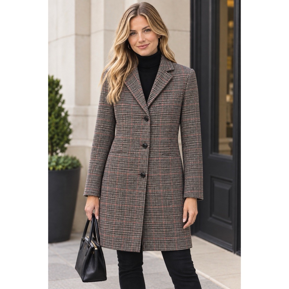 Lauren Ralph Lauren Black Label Wool Blend Old Money Houndstooth Walker Coat 8